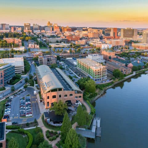 aerial view os riverfront and Apartment in Wilmington DE