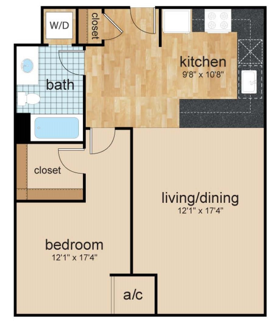 One bedroom apartment floor plan at wilmington, de riverfront apartment